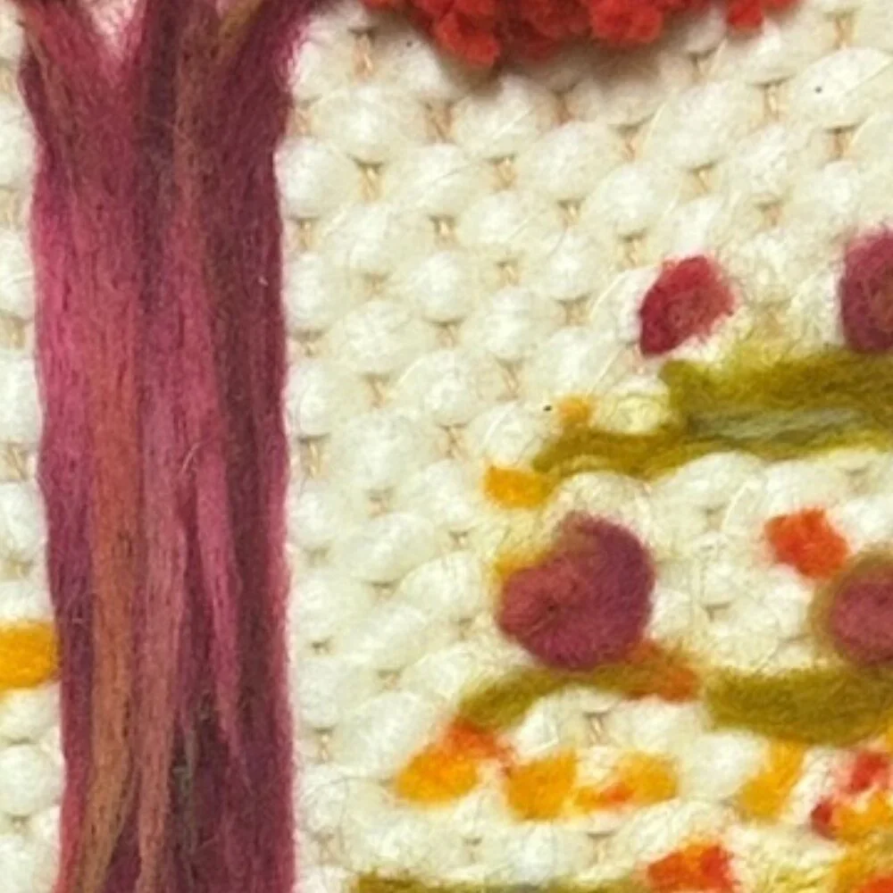 Vtg Handmade Fiber Art Tree Scene Weaving Rug Hooking Wool Felting Boho Wall Art - Picture 6 of 7
